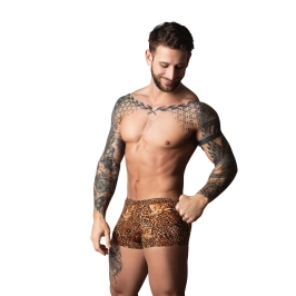 Male Power Pouch Short & Black Silicone Ring Set - Brown Leopard, M