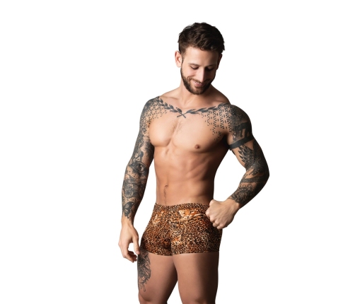 Male Power Pouch Short & Black Silicone Ring Set - Brown Leopard, M