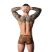 Male Power Pouch Short & Black Silicone Ring Set - Brown Leopard, M