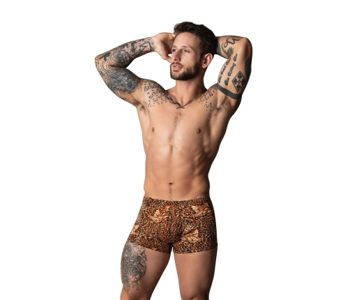 Male Power XL Performance Shorts with Black Silicone Ring, Brown Leopard