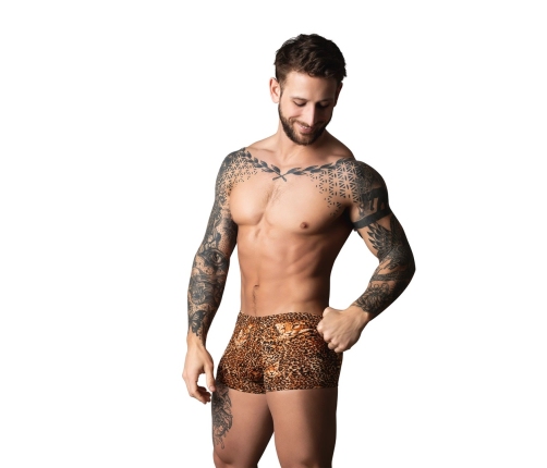 Male Power XL Performance Shorts with Black Silicone Ring, Brown Leopard