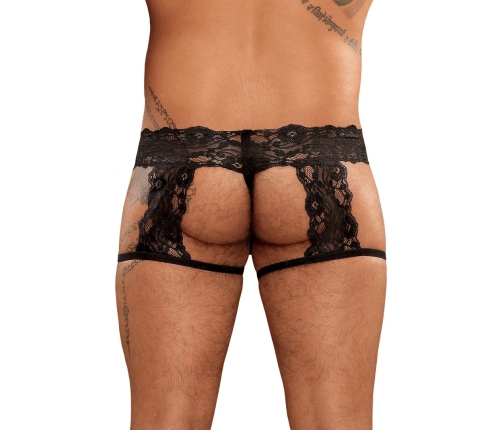 Male Power Scandal-Lace Garter Short S/M Black - Mesh & Lace Design