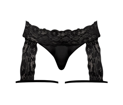 Male Power Scandal-Lace Garter Short S/M Black - Mesh & Lace Design