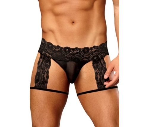 Male Power Scandal-Lace Garter Short S/M Black - Mesh & Lace Design