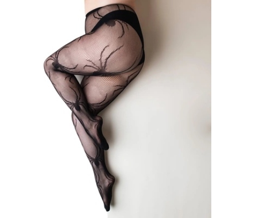 Fishnet Tights - Spiders - C - Black