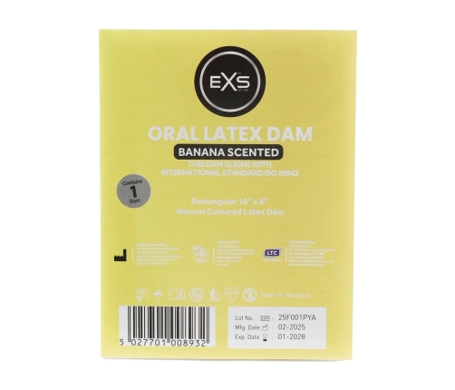 EXS Banana Flavored Protective Latex Barrier 1 pc - Ultra-Thin Oral Shield