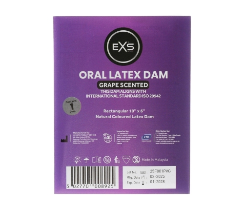 EXS Oral Dam Grape Latex Barrier Sheet 1pc - Flavored Protective Layer
