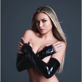 Wild One Vinyl Fingerless Gloves L Black - Latex-Effect, Flexible Fit