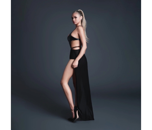 Take Me Vinyl-Look Mesh Bodysuit with Skirt S Black - Bold Design