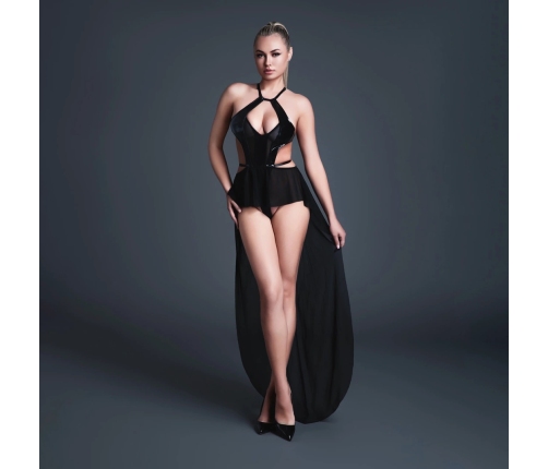 Take Me Vinyl & Mesh Bodysuit with Flirty Skirt XL Black - Elegant Design