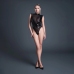 Femme Fatale Bodysuit Vinyl & Mesh Deep V Latex-Look Black M