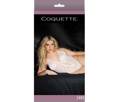 Mesh High Cut Teddy with Hidden Open Crotch - Plus Size