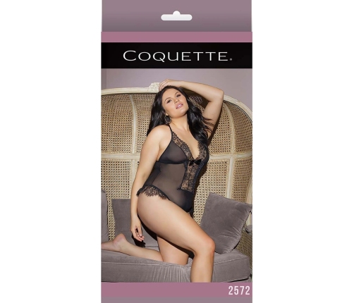Transparent Crossless Lace Teddy - Plus Size