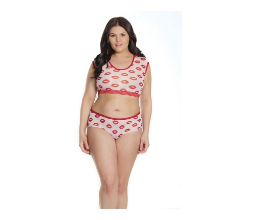 Crop Top and Shorts with Lip Print - Plus Size