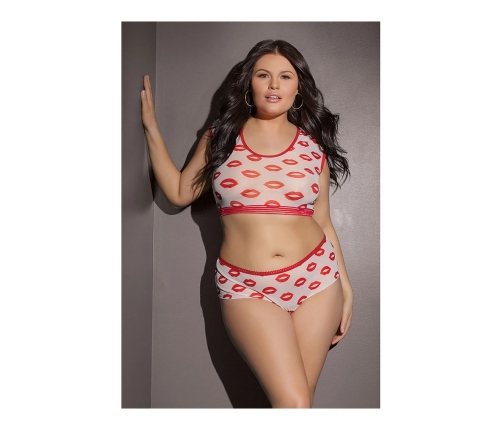 Crop Top and Shorts with Lip Print - Plus Size