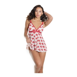 Lip Print Babydoll and Thong - One Size
