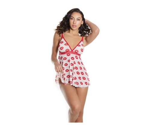 Lip Print Babydoll and Thong - One Size
