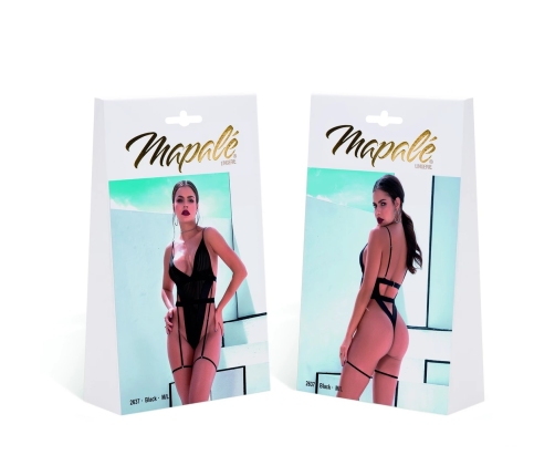 Dreamgirl Bodysuit M/L Black - Mesh & Faux Leather Design, Adjustable Fit