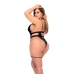 Mapale Bodysuit 1X/2X Black Mesh with Faux Leather Accents