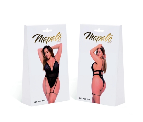 Mapale Bodysuit 3/4X Adjustable Mesh & Faux Leather Black