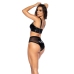 Mapale Two-Piece Set M Wet Look Black Vinyl Mesh Details