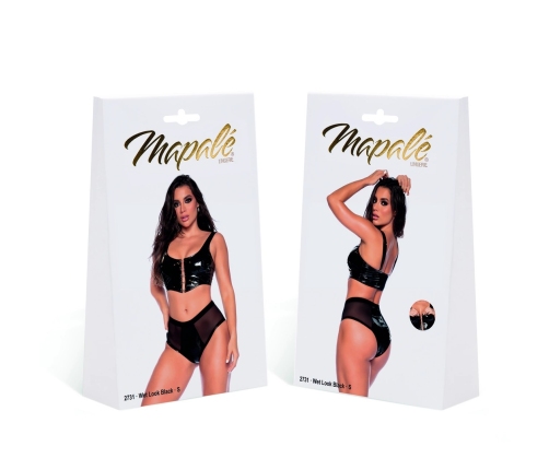 Mapale Two-Piece Set M Wet Look Black Vinyl Mesh Details