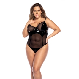 Mapale Wetlook Vinyl & Mesh Bodysuit 1X/2X Adjustable Black
