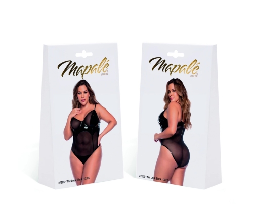 Mapale Wetlook Vinyl & Mesh Bodysuit 1X/2X Adjustable Black
