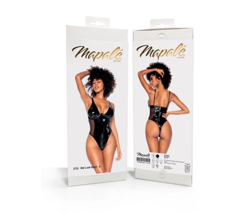Mapale Bodysuit L Wet Look Vinyl with Fishnet Details Black
