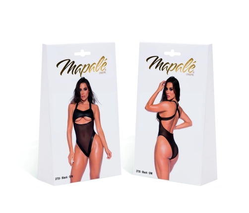 Mapale Bodysuit S/M Black - Wet Look & Mesh, Adjustable Fit