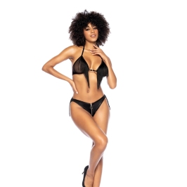 Mapale Two-Piece Set L/XL Black - Fringed Halter & Panty Ensemble