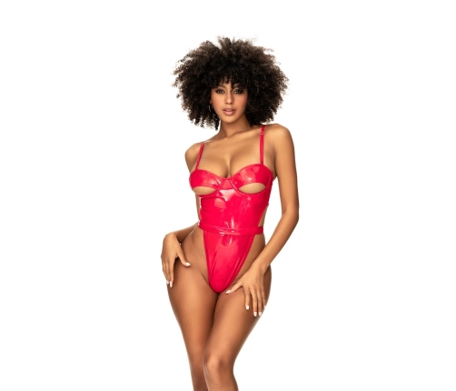 Mapale Teddy XL Wet Look Red Bodysuit with Underwire and Adjustable Straps