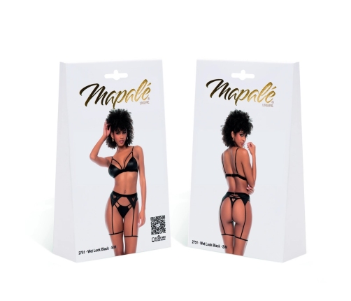 Mapale Three-Piece Set S/M Wet Look Black with Adjustable Details