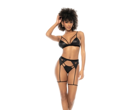 Mapale Three-Piece Set S/M Wet Look Black with Adjustable Details