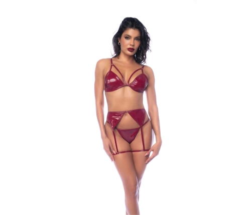 Leg Avenue Three-Piece Lingerie Set L Gloss Wine Red Vinyl Finish