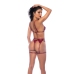 Leg Avenue Three-Piece Lingerie Set M Gloss Wine Red Adjustable Fit