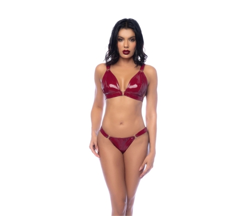 Leg Avenue Two-Piece Gloss Vinyl Bra Set S Wine Red Shine Finish