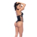 Allure Lingerie Bodysuit Gloss Black L with Lace-Up Halter Design