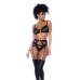 Rock Star Three-Piece Set S/M Wet Look Black Mesh Contrast Lingerie