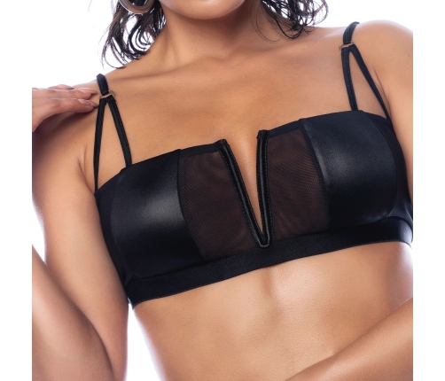 Rock Star Wet Look Balconette Two-Piece L/XL Black Set Adjustable