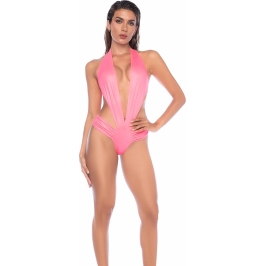 Mapale Bodysuit L/XL Wet- Look Adjustable Halter Pink