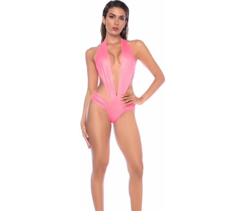 Mapale Bodysuit L/XL Wet- Look Adjustable Halter Pink