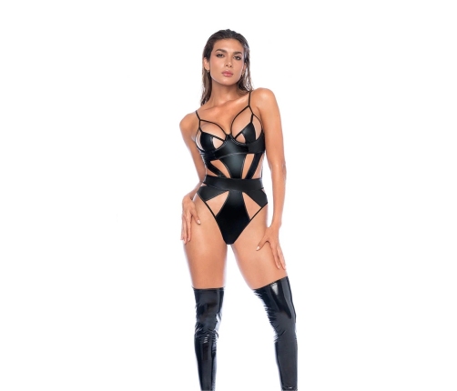 Leg Avenue Bodysuit M Wet Look Black with Underwire & Cut-Out Design