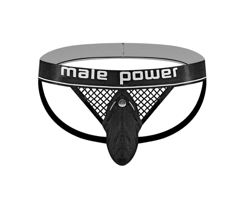 Male Power Cock Pit Net Jockstrap L/XL Black with Detachable Pouch