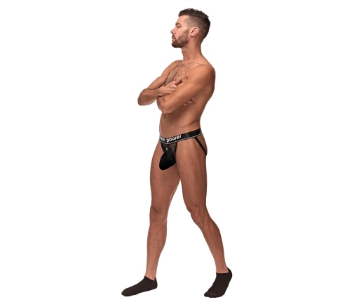 Male Power Cock Pit Net Jockstrap L/XL Black with Detachable Pouch