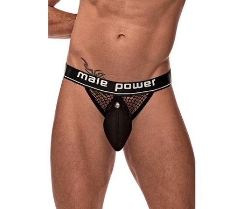 Male Power Cock Pit Net Jockstrap L/XL Black with Detachable Pouch
