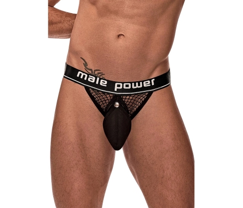 Male Power Cock Pit Net Jockstrap L/XL Black with Detachable Pouch
