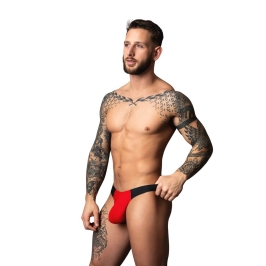 Male Power Hot Mesh Thong L/XL Red/Black - Lightweight Micro Mesh