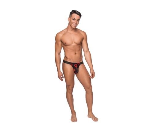 Male Power Micro Thong S/M Black with Red Boneyard Silicone Ring