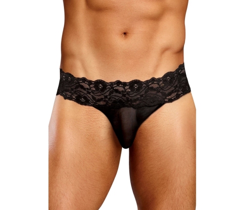 Male Power Scandal-Lace Micro Thong L/XL Black - Mesh & Lace Waistband